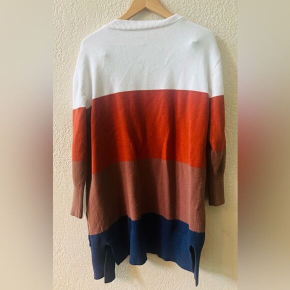 Colorblock Boutique Open Cardigan Size Large Pockets White Orange Blue - Picture 2 of 6